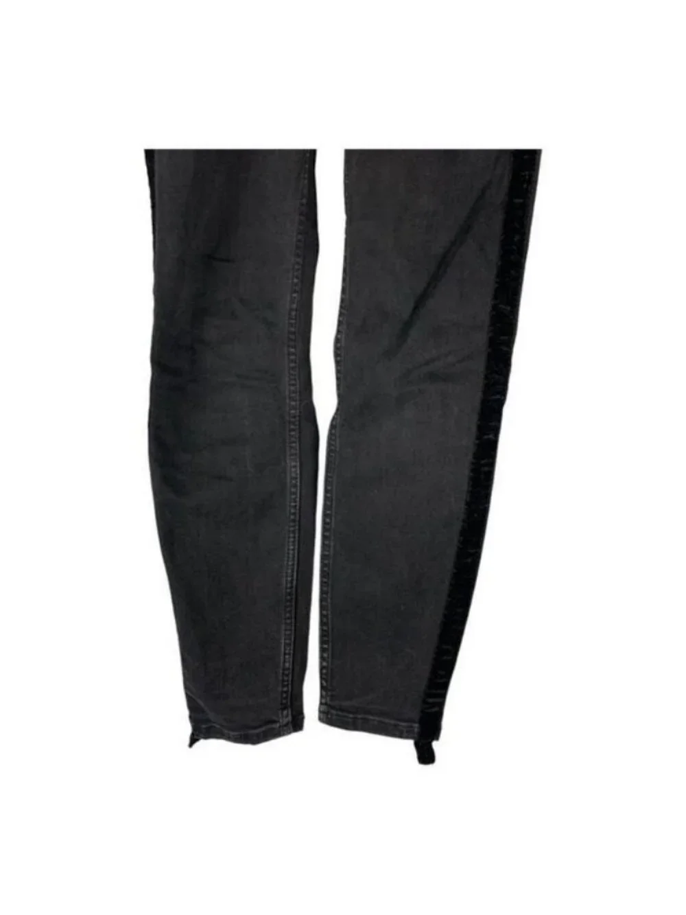 Zara Women Premium Denim Black Velvet Stripe Skinny Jeans Size 24 Stretchy
